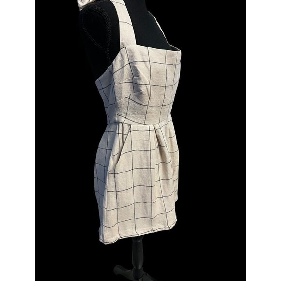 QUINN RUMER PLAYSUIT ROMPER, Plaid Halter Neck, Adjustable Tie Straps, 100% line - Picture 2 of 11